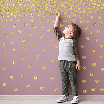 72 Pcs Love Heart Wall Decals Removable DIY Gold Glitter Love Heart Wall Decals Vinyl Sparkle Hearts Wall Stickers Peel and Stick Art Decor Murals for Girls Kids Bedroom Nursery Playroom