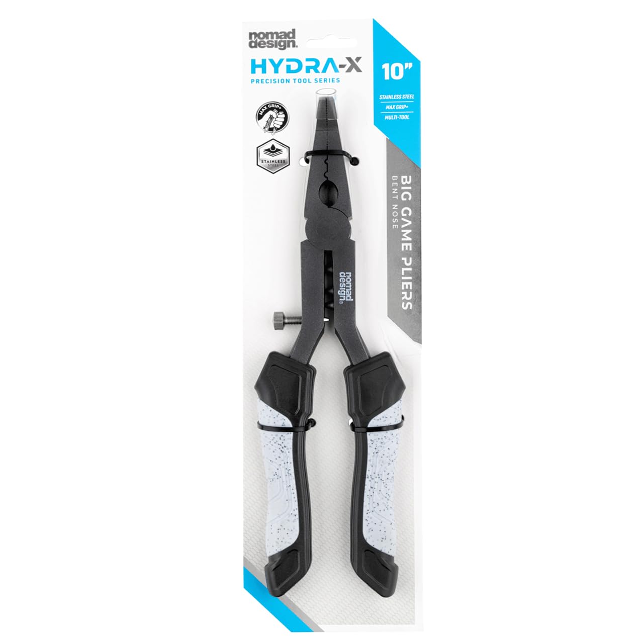 Nomad Design Hydra-X Series 10" Stainless Steel Big Game Bent Nose Fishing Pliers With Non-Stick Coating