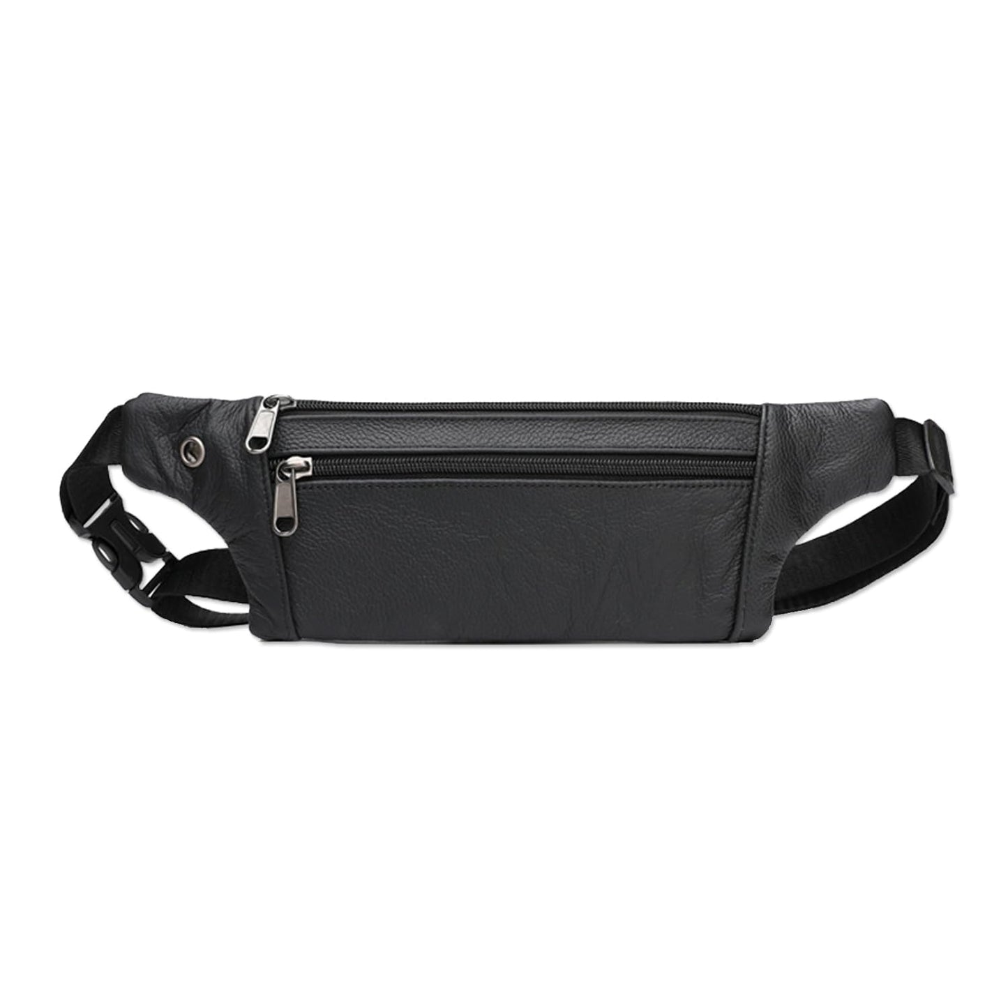 YRMLYMOP Leather Belt Bag,Black Belt Bag Mens Fanny Pack Crossbody 3-Zipper Pockets Phone Bag Fits All Phones Wallet Keys, Casual Hands-Free Waist Pack For Travel Workout Running Gifts