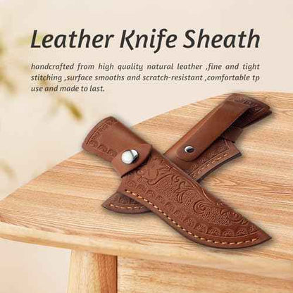 Leather Knife Sheath for Belt, Genuine Leather Holster for up to 4.3" Fixed Blade Knife, Hunting Knives Holder with Snap Closure