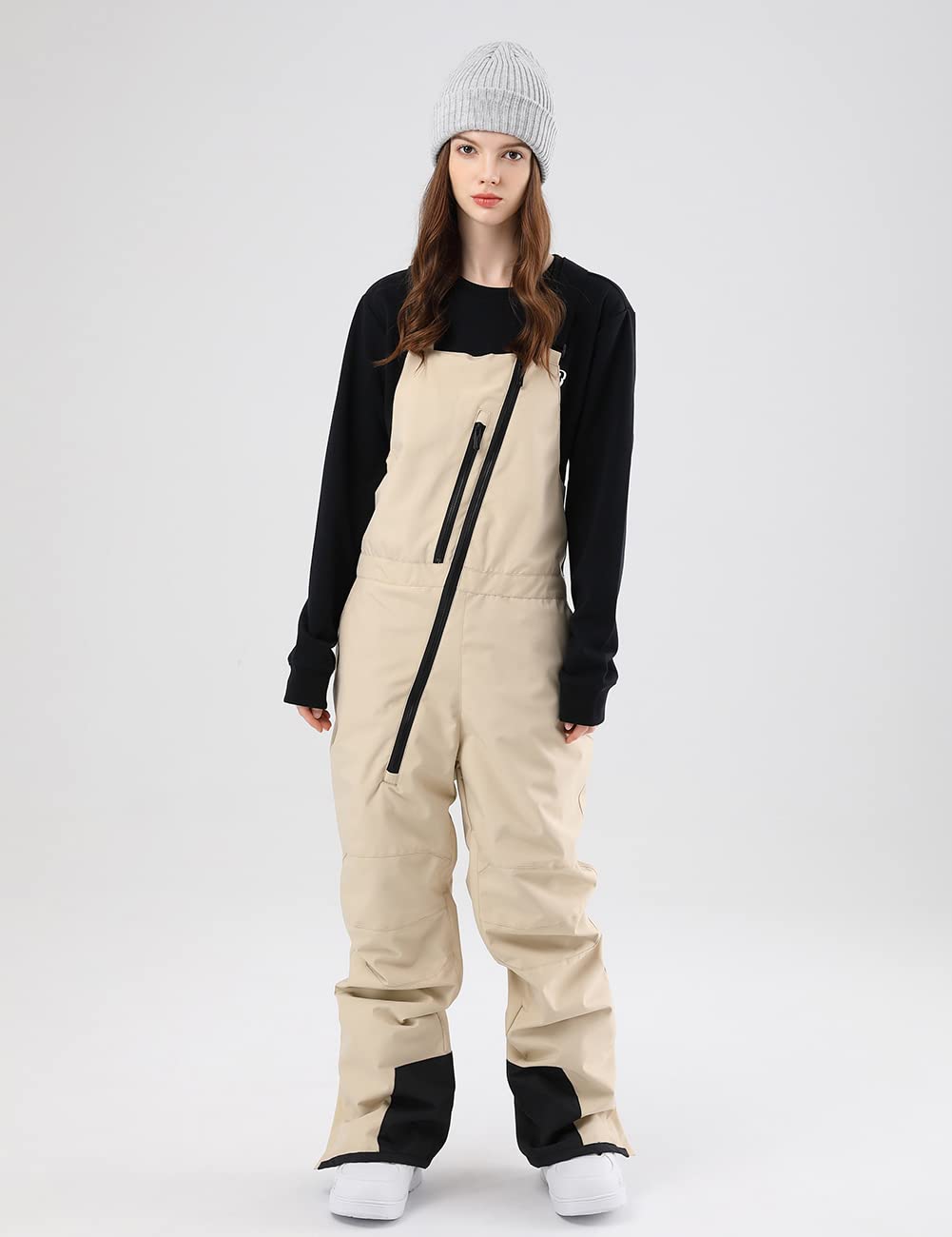 SEARIPE Women's Ski Bibs Snow Pant Adjustable Overalls Pants Wear-Resistant Bib Hiking Climbing Insulated Ski Pants(K2113,Khaki,L)
