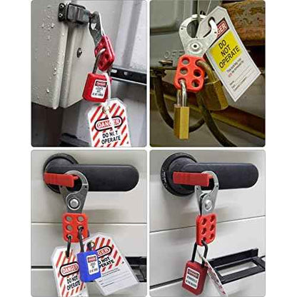 QWORK Lock Out Tag Out Hasp, 12 Pack Tamper-Proof Stainless Steel Padlock Hasp with Extended Jaw, Red