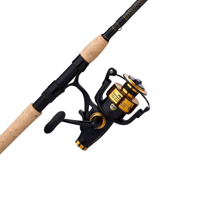 PENN 8’ Spinfisher VI Fishing Rod and Reel Spinning Combo, 8’, 2 Graphite Composite Fishing Rod with 6 Reel, Durable and Break Resistant,Black/Gold