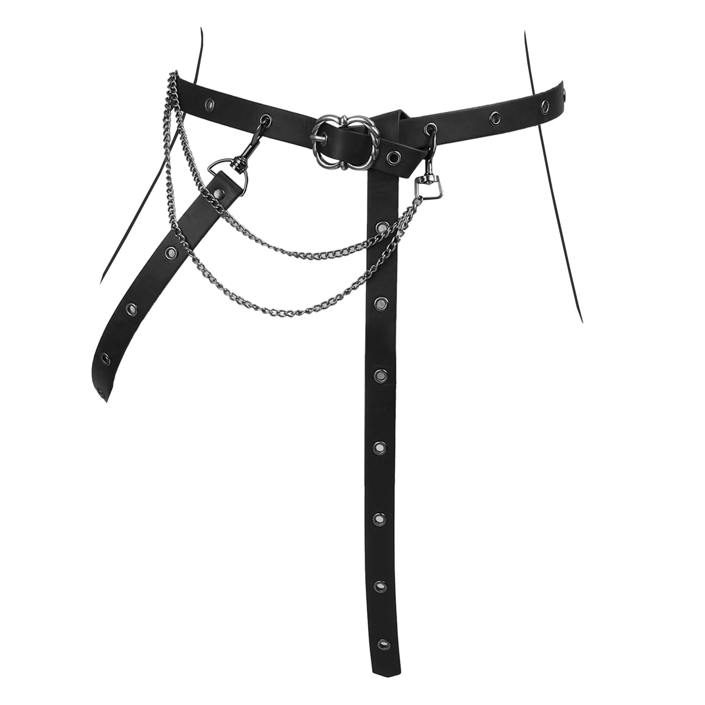 HiiFeuer Medieval DIY Faux Leather Metal Chain Belt, Vintage Adjustable Thin Belt For Women, Retro Skinny Belt For Dresses (Black B)