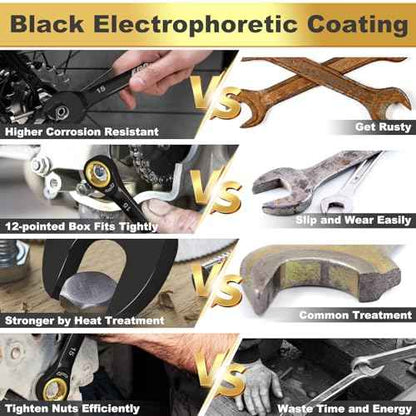 Egofine 7/16 Ratchet Wrench, 7/16 Wrench Ratcheting Combination Wrenches SAE, Industrial Grade Gear Spanner with 12 Point Box End, 72-Teeth Ratchet Black Electrophoretic Coating,CR-V
