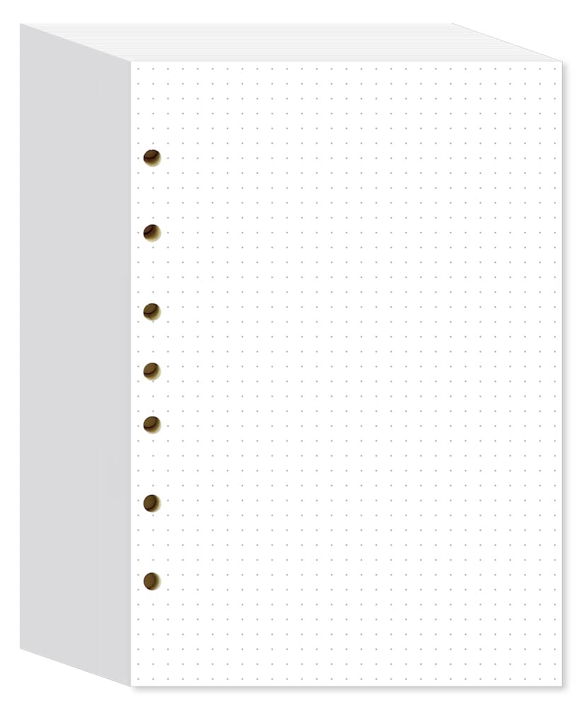 Dotted Filler Paper Pack of 300 Sheets, 7 Hole Punched Planner Refills 5 1/2 x 8 1/2 Inches, Fit 3 or 7 Ring Mini Binders