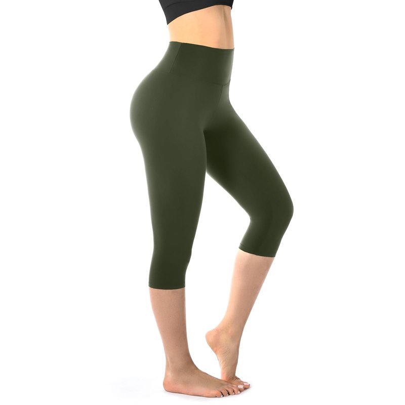Walifrey Capri Leggings for Women, Buttery Soft High Waisted Leggings for Gym Yoga Workout (Army Green SM)
