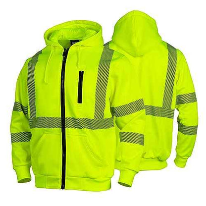 FONIRRA High Visibility Safety Work Hoodie for men Construction Hi Vis Reflective Fleece Sweatshirt with Zipper ANSI Class 3