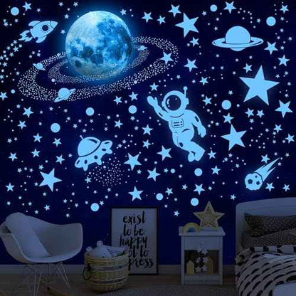 530 Glow in The Dark Stars Ceiling Stars Glow in The Dark Glow Moon and Space Wall Decals Astronaut Universe Galaxy Planet Wall Stickers Glowing Wall Stickers Kid Boys Living Room Decor