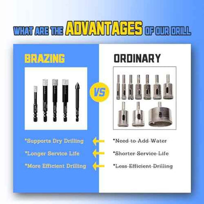 Dry Diamond Core Drill Bits Set 5PCS, 1/4" Carbide Drill Tile Hole Saws Vacuum Brazed with Hex Shank for Ceramic, Porcelain Tiles, Marble, Granite, Quartz, Glass, Hard Materials.