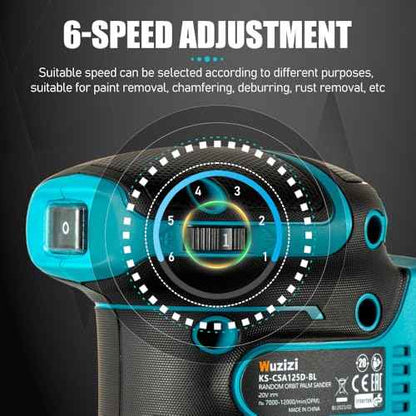 Orbital Sander Cordless, 5" Random Orbital Sander Compatible with Makita Battery, 12000 OPM Electric Palm Sander Tool with Dust Box & 10PCS Sanding Pads for Woodworking in Selective Speeds(No Battery)