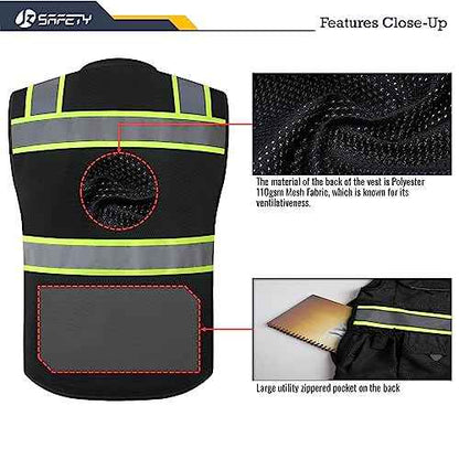 JKSafety Hi-Vis Unisex Surveyor Safety Vest Heavy Duty PPE Inner Pockets ANSI/ISEA Compliant