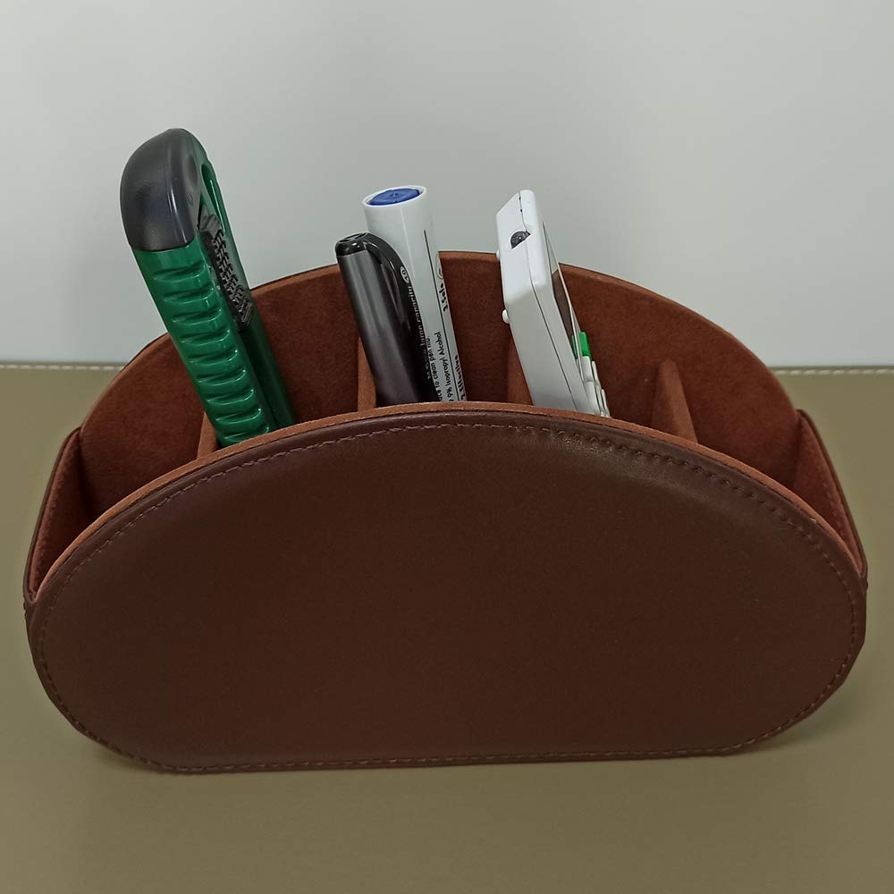 RHCSZ Remote Control Holder with 5 Compartments TV Remote Caddy Store Box,Desktop Organizer for Controller, Glasses and Media Player,Pen Storage (Brown)