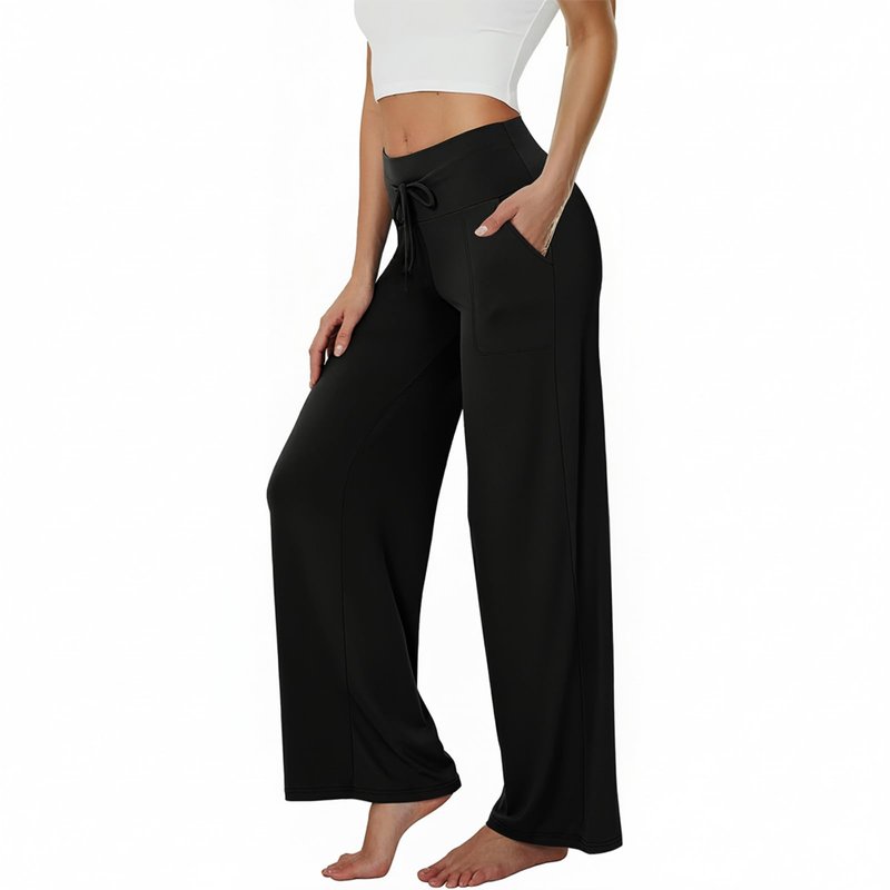TNNZEET Women's Wide Leg Pants with Pockets - Casual Loose Yoga Trouser Pants Sweatpants Palazzo Lounge Pajama Pants