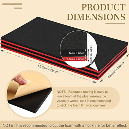 3 Sets Tool Box Shadow Foam Organizers Liner Adjustable Inserts Foam Non Slip Liner Mat for Tool Box, Cabinet and Chest Drawers, Black Top and Red Bottom(16 x 22 Inch)