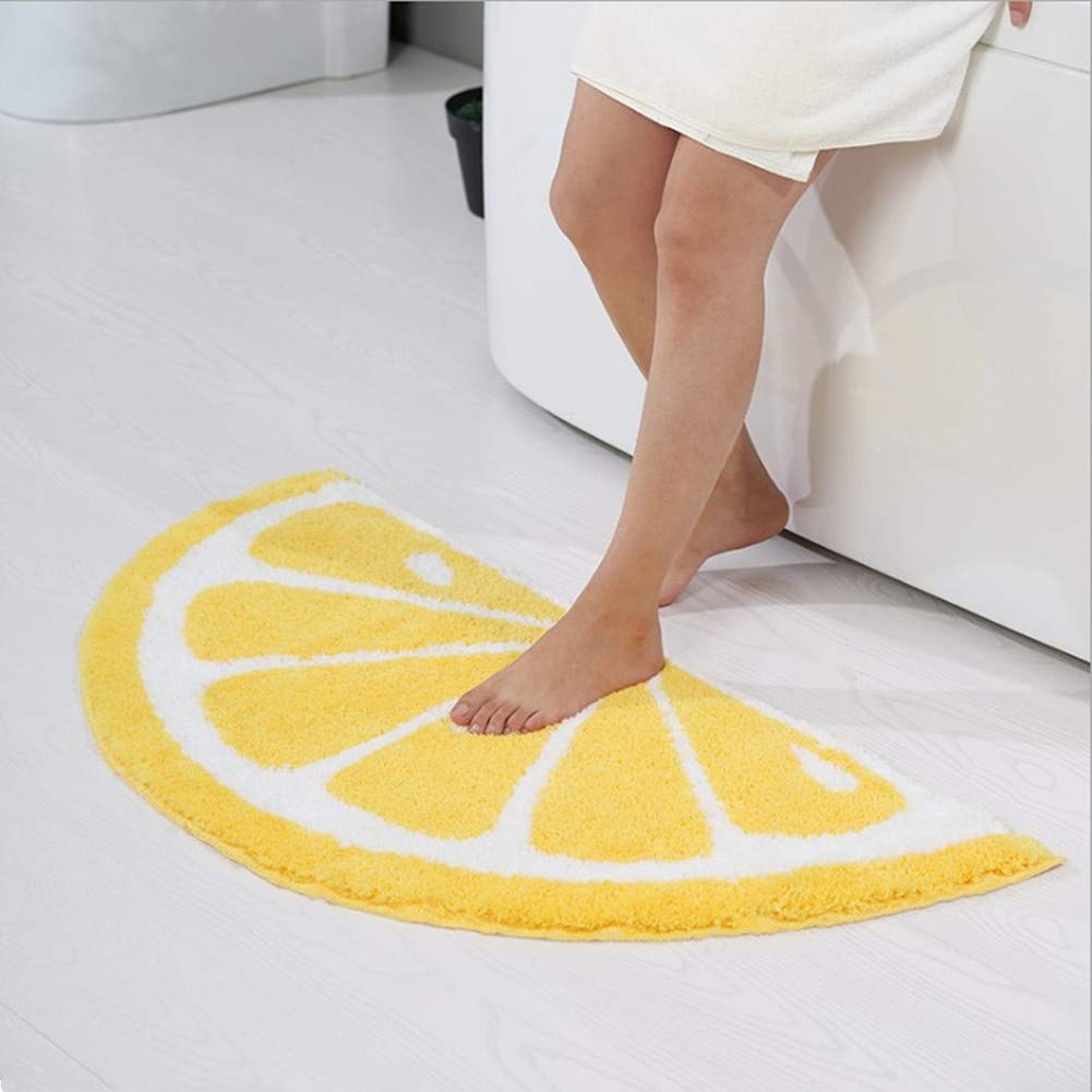 UKELER Home Entrance Rug Half Round Yellow White Door Mat Dirt Trapping Rugs Non Slip Absorbent Bath Rugs Bathtub Mat for Kids, 31.5''x19.7''