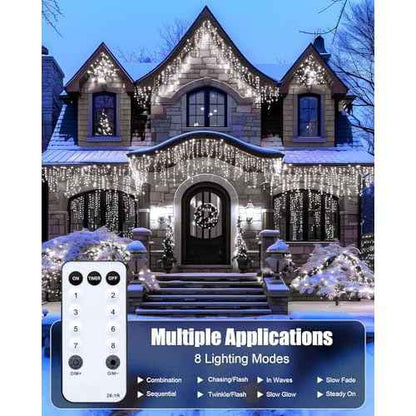 Minetom Icicle Lights for Outside, 100Ft 832 LED White Christmas Lights with 156 Drops,Outdoor Icicle Christmas Light with Remote and Timer for House Roof, Pure White