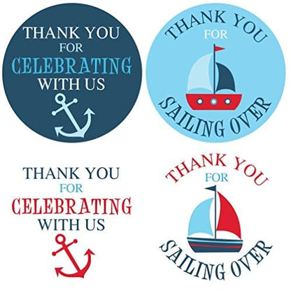 1.9 Inch Thank You Stickers Baby Shower Favor Nautical Boy 60 Labels Navy Blue Red