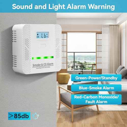 Smoke Detector Carbon Monoxide Detector,2 in 1 Fire & CO Alarm,Battery Powered,Carbon Monoxide Gas Detector with LCD Digital Display Sound and Light Alarm for Bedroom Warehouse Kitchen or RV Travel