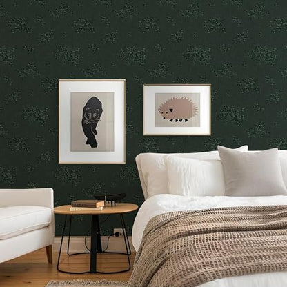 Green Peel and Stick Wallpaper, Gothic Floral Textured Dark Wall Paper Contact Paper 118"X17.7", Renter Friendly Modern Kitchen Drawers Walls Cabinets Self Adhesive Damask Cabinet Vinyl Roll