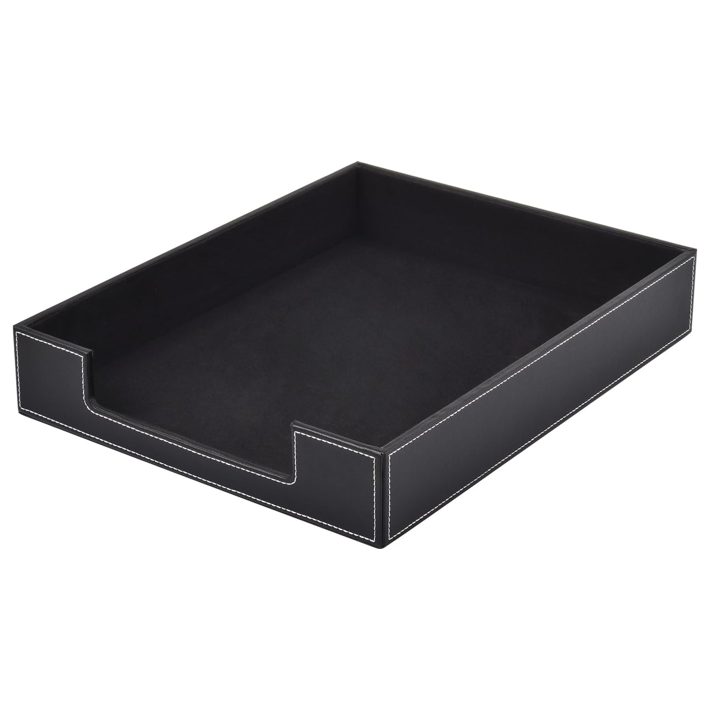 Leather Letter Tray, Office Supplies Desk Organizer for Mail Paper Files Magazines Jewelry Cosmetics,Luxury Letter Holder&Multipurpos Stackable Office Desktop Storage Box ,Black
