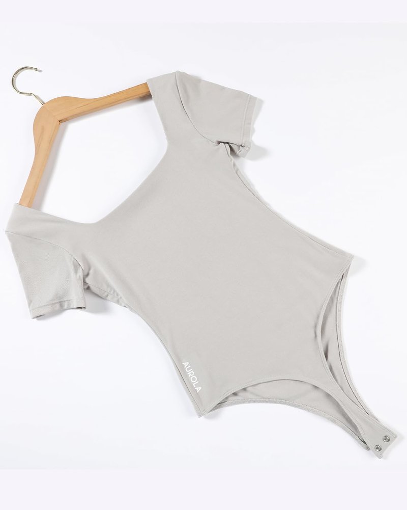 AUROLA Everyday Square Neck Bodysuits,Going Out Short Sleeve Double Lined Stretchy Shirt Tops,Coconut Milk,S