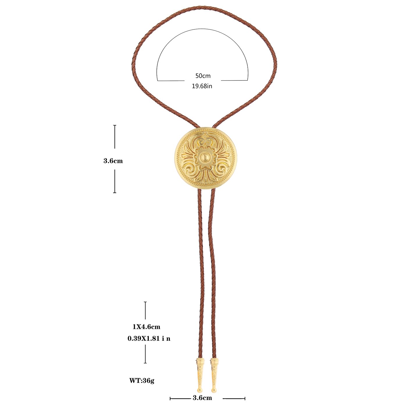 GelConnie Gold Bolo Tie for Women Brown Bolo Tie for Men Western Bolero Ties Flower Rodeo Cowboy Leather Necktie