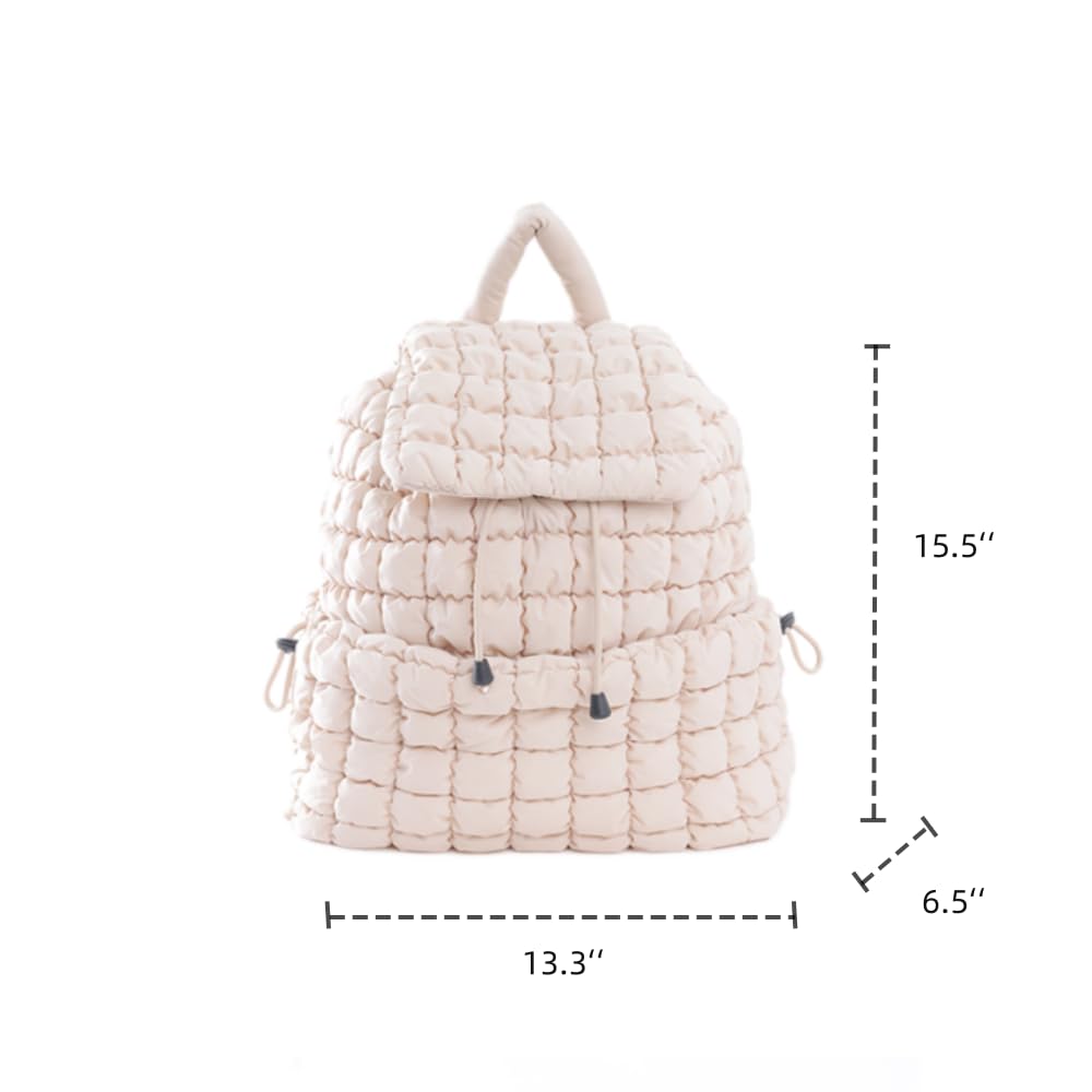 VAKAER Puffer Backpack for Women Lightweight Quilted Hiker Pack Drawstring Padding Backpacks for Travel Gym (Beige)