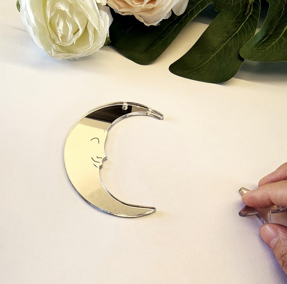 Set of 20 Crescent Moon and Star,Christmas Moon and Star Hanging Ornament for Window &Christmas Tree Decoration (Siver Mirror)