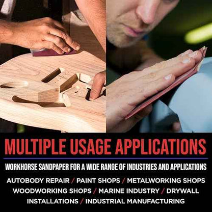 Premium 1/4 Sheet Size Red Sanding Sheets, 50 Sheet Variety Pack, Grits 40, 80, 100, 120, 180, 220, 320, 400, 600, 800 - Hook & Loop Backing Sandpaper - Palm Sanders, Sanding Blocks