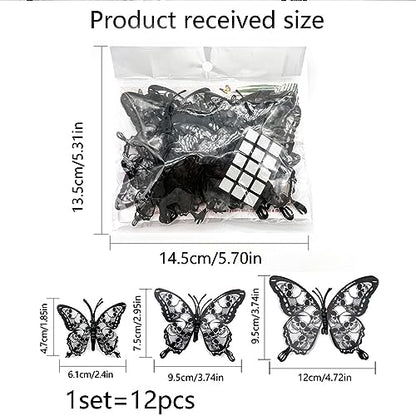 Halloween Wall Decor 3D Stereo Skull Butterfly Wall Decals Halloween Decorations Skeleton Butterflies Design Black Gothic Home Decor Halloween Wall Stickers for Door Wall Window Clings Decor 12Pcs