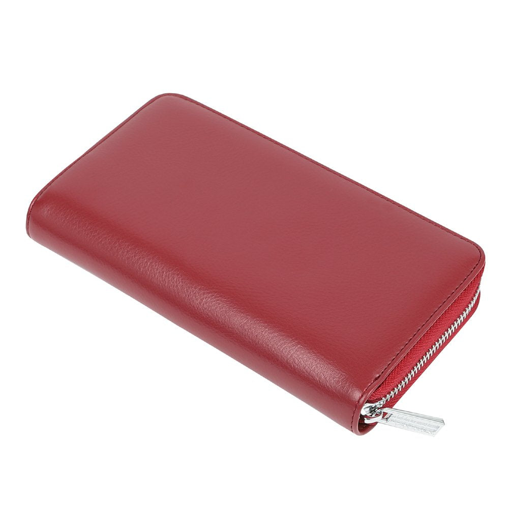 Cynure Women 36 Slots RFID Blocking Card Holder Large Long Leather Zipper Organizer Accordion Wallet,Dark Red