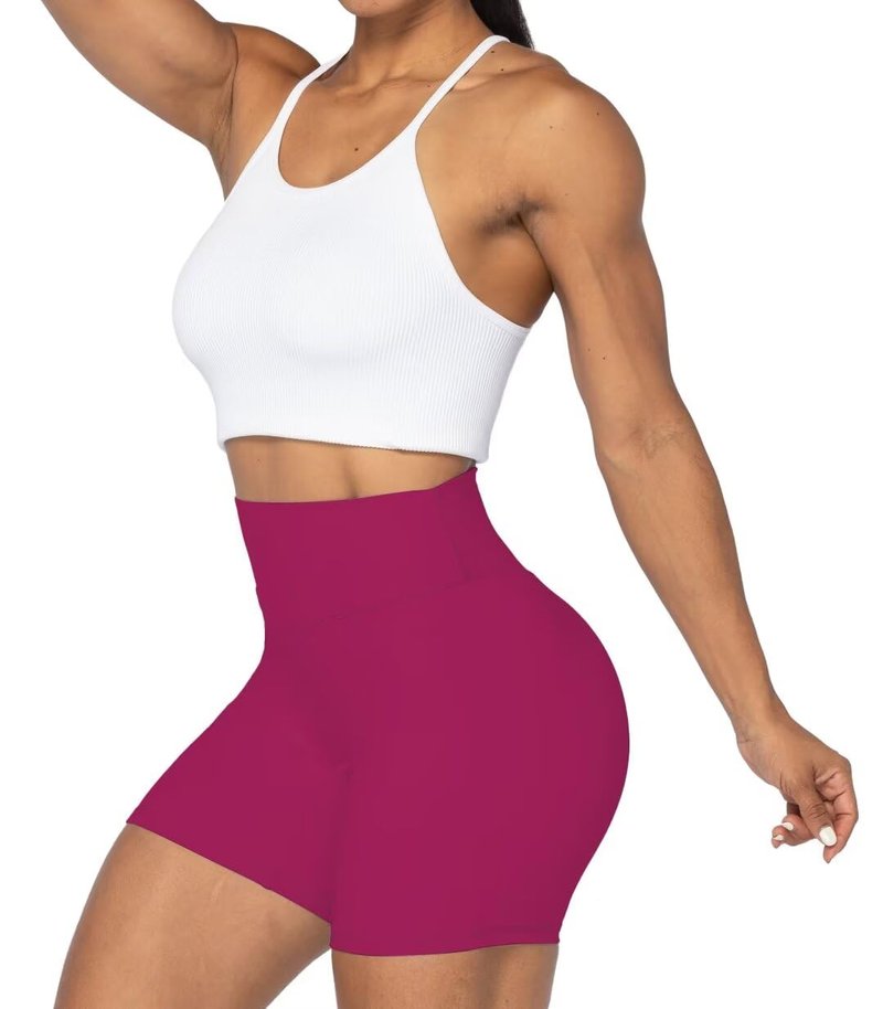 Sunzel No Front Seam High Waist Biker Shorts for Women, Squat Proof Yoga Workout Gym Bike Shorts 5" Sangria X-Large