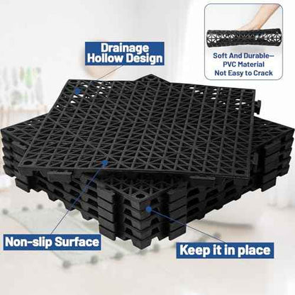 12Pcs Drainage Interlocking Floor Tiles 11.8" x 11.8", Modular Interlocking Cushion Soft PVC Floor Non-Slip Splicing Waterproof Mat for Drain, Pool, Shower, Patio, Balcony, Bathroom, Kitchen, Yard