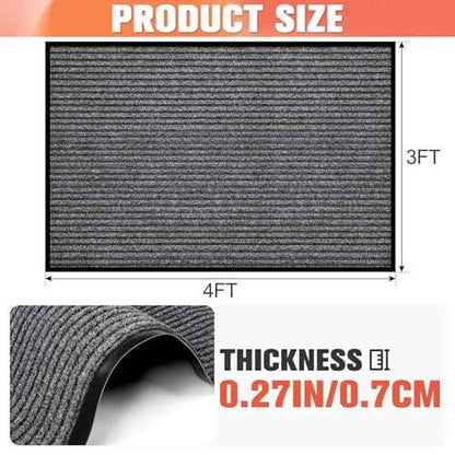 MYFAMIREA Commercial Floor Mat 3' x 4' Extra Large Front Door Industrial Rug Heavy Duty Brush Step Entrance Mat Weather Utility Rug with Non Slip Rubber Backing Low Profile for Entryway, Charcoal Grey