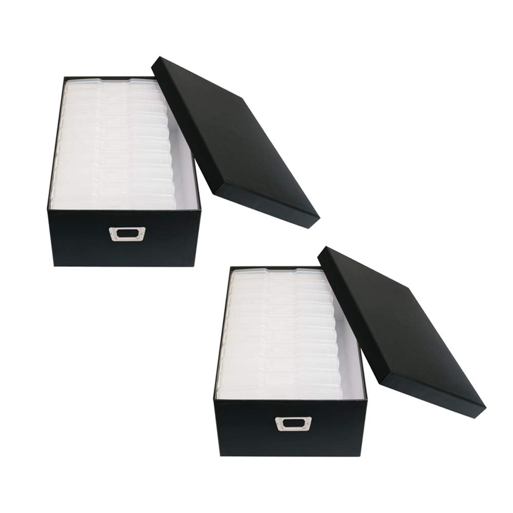 novelinks Photo Case 4" x 6" Photo Storage Box, 10 Inner Picture Storage Containers & Photo Organizer Cases, Portable Photo Craft Keeper for Photos, Crafts, Cards (Black, 2 Pack)