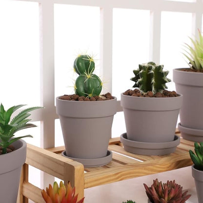 Grey Terra Cotta Pots with Saucer - 6-Pack Small 4'' Clay Ceramic Pottery Planter for Cactus, Flowers, Succulents - Drainage Hole, Great for Plants, DIY Craft Projects