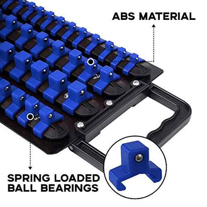 160-Piece Portable Socket Organizer Steel Tray with Handle - Heavy Duty Socket Holder Kit 1/4-Inch, 3/8-Inch, 1/2-Inch Blue&Red Clips (2 PC, Blue&Red)