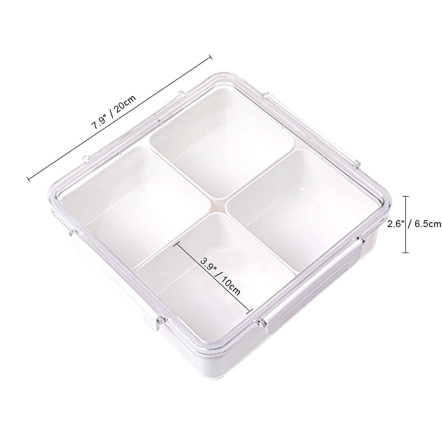 Divided Serving Tray with Lid, Removable Divided Platter Snack Box, Food Storage Charcuterie Containers with 4 Compartments for Christmas Party, Veggies, Snack, Fruit, Nuts, Candy, Cracker, Chip