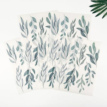 96 Pcs Sheets Pack Ink-Wash Style Self-Adhesive Waterproof Vinyl Wall Stickers-12 Sheet Leaf Decals for Wall Decor in Living Room/Cafe/Nursery/Bedroom/Office(Pastoral stylel)
