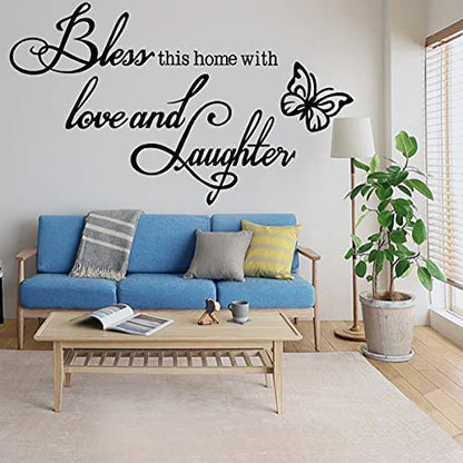 Wall Decal Wall Sticker Inspirational Quotes Bless This Home with Love and Laughter Wall Decal Wall Stickers for Bedroom Living Room Nursey Classroom Home Decor.