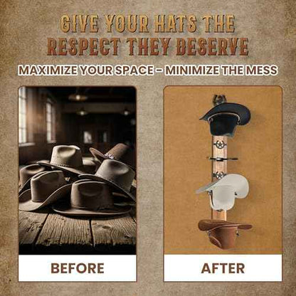 VOYX Cowboy Hat Rack Wall Mount ? Rustic Wooden Board with 4 Western Hooks ? Metal Horseshoe & Star Decor ? Hat Hanger for Entryway, Bedroom, or Ranch ? Includes Screws & Anchors