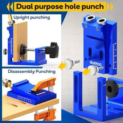 Pocket Hole Jig Kit, Pocket Hole Jig System for 15¡Æ Angled Holes, Woodworking Jig Drill Guide for Precise Dowel Joints, All-Metal Pocket Screw Jig