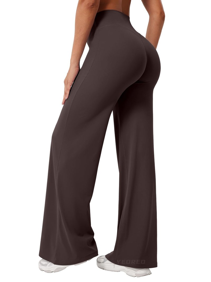 YEOREO Workout Leggings Womens No Front Seam Straight Leggings 31.5" High Waist Buttery Eddiy Gym Yoga Pants Dark Brown XXL