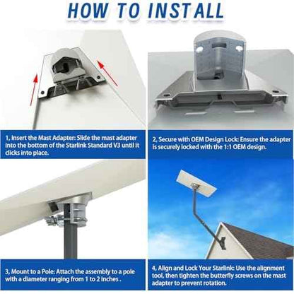 CEKAY Starlink Mounting Kit (Includes 35" Pole and Adapter) ? Sturdy Pole Mount with Adapter for Gen3/V3 Standard Dish ? Adjustable J-Pole Mast for Wall, Eave, or Roof
