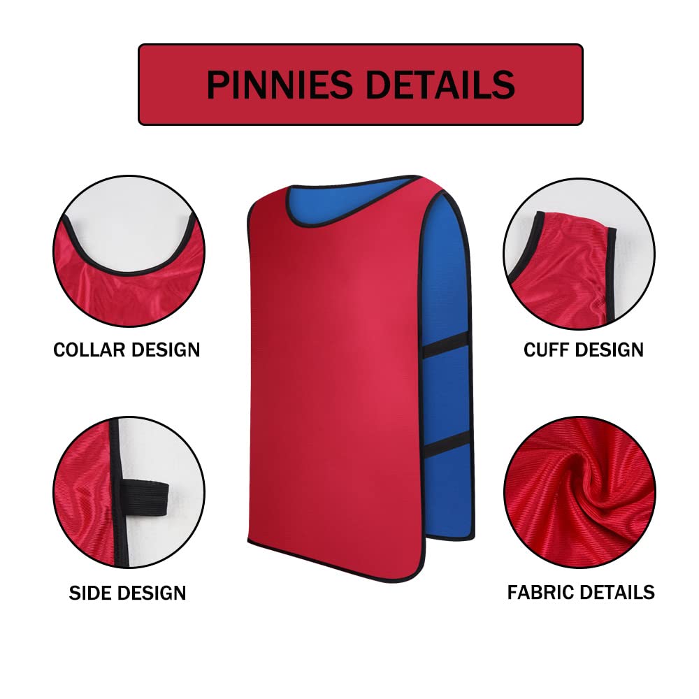 Saaifuu 12 Pack Reversible Numbered Pinnies, Double Sided Scrimmage Vest,Team Practice Jerseys for Kids and Adult(Red/Dark Blue, L)