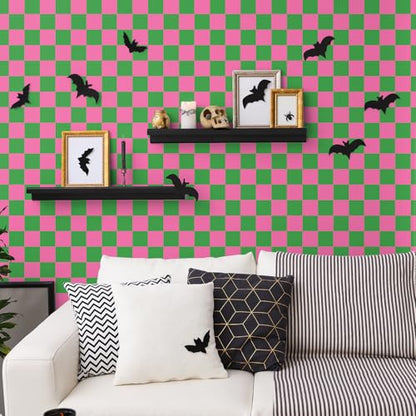 Pink Green Checkered Peel and Stick Wallpaper 70s Retro Funky Checkered Contact Paper Geometric Waterproof Wallpaper Neutral Checkerboard Decor for Bathroom Cabinet(9.8' x 15.75'')