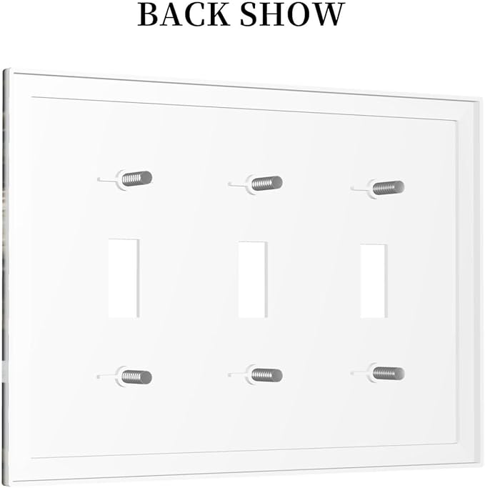 White Gold Blue Flower Light Switch Covers 3 Gang Triple Toggle Wall Plate Decorative Switchplate Electrical Faceplate for Farmhouse Living Decor