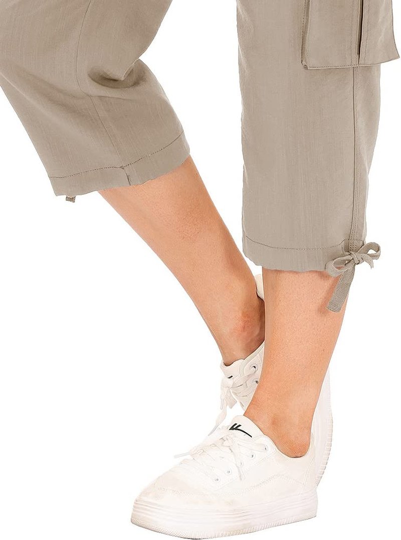 MoFiz Womens Capris with Pockets Loose Fit Casual Capri Pants Dressy Lightweight Ladies Baggy Cargo Pants for Hiking Khaki 4XL