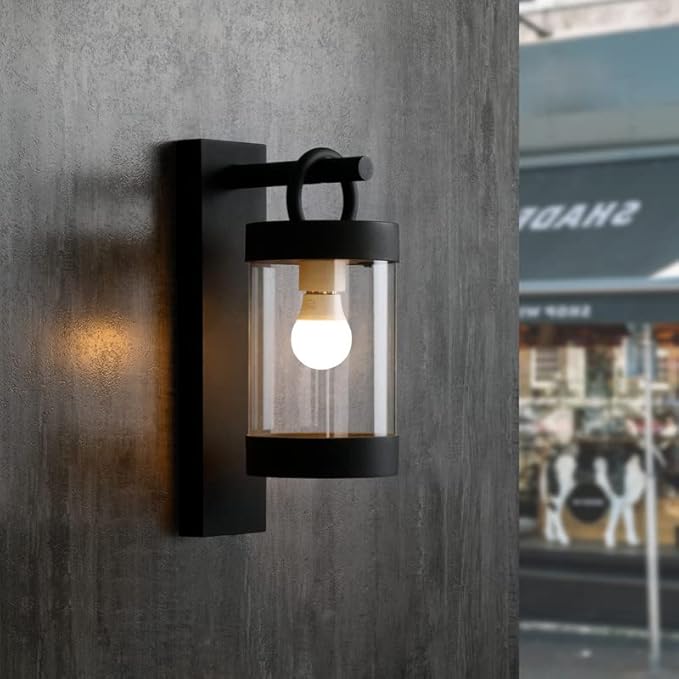 Outdoor Dusk to Dawn Outdoor Wall Lantern Grey Modern Exterior Wall Mount Light Fixture with Photocell E26 Waterproof Porch Light for Patio Garage Front Door (Bulbs Not Included)